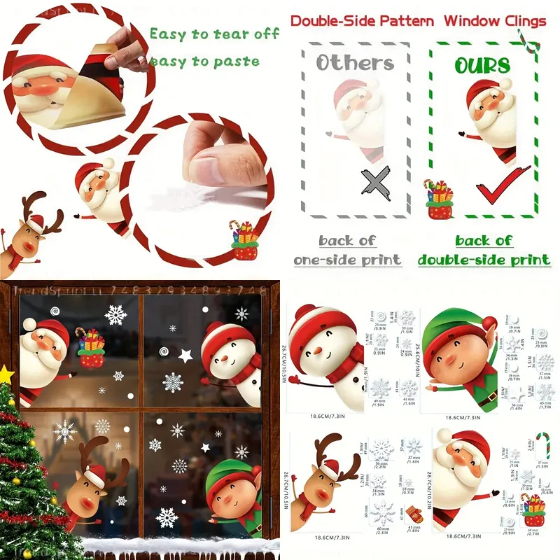 Snowflake Window Decal - สติ๊กเกอร์ติดกระจกคริสต์มาส 82 ชิ้น ลายซานต้า กวางเรนเดียร์ มนุษย์หิมะ