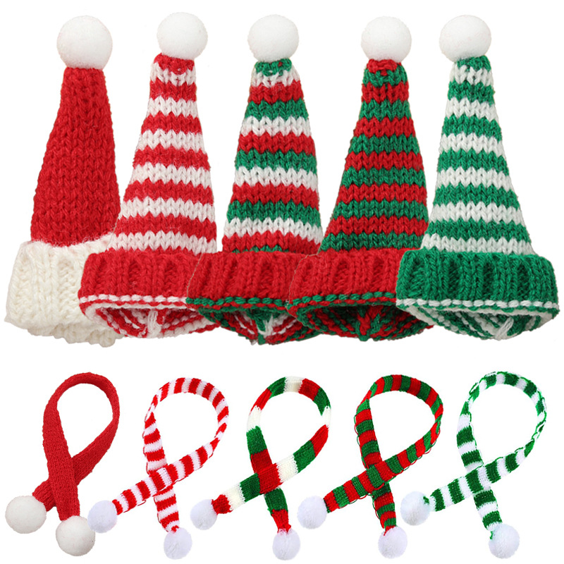 Santa Hat Plush - หมวกผ้าพันคอตุ๊กตาแสนน่ารัก หมวกคริสต์มาสขนาดเล็ก ผ้าพันคอถัก ทำด้วยมือ วัสดุทำเสื้อผ้าจิ๋ว เครื่องประดับคริสต์มาส