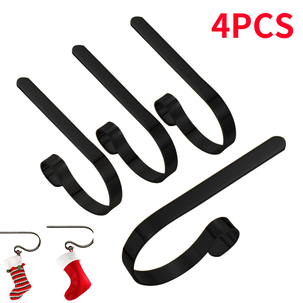 Christmas Stocking Hanging - ตะขอแขวนถุงเท้าคริสต์มาสสีดำเหล็ก 4 ชิ้น อเนกประสงค์สำหรับแขวนพวงหรีดหน้าประตู ตกแต่งงานปีใหม่และเทศกาลคริสต์มาส
