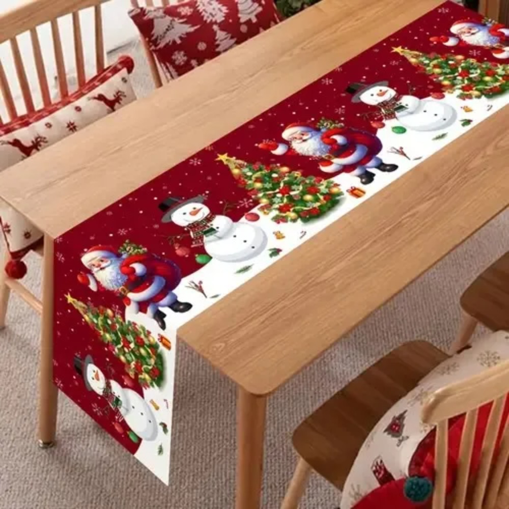 Christmas Table Runner - ผ้าปูโต๊ะคริสต์มาสลายซานตาคลอส ของตกแต่งคริสต์มาสสำหรับบ้าน ปี 2026 ธงประดับโต๊ะคริสต์มาส ของขวัญปีใหม่
