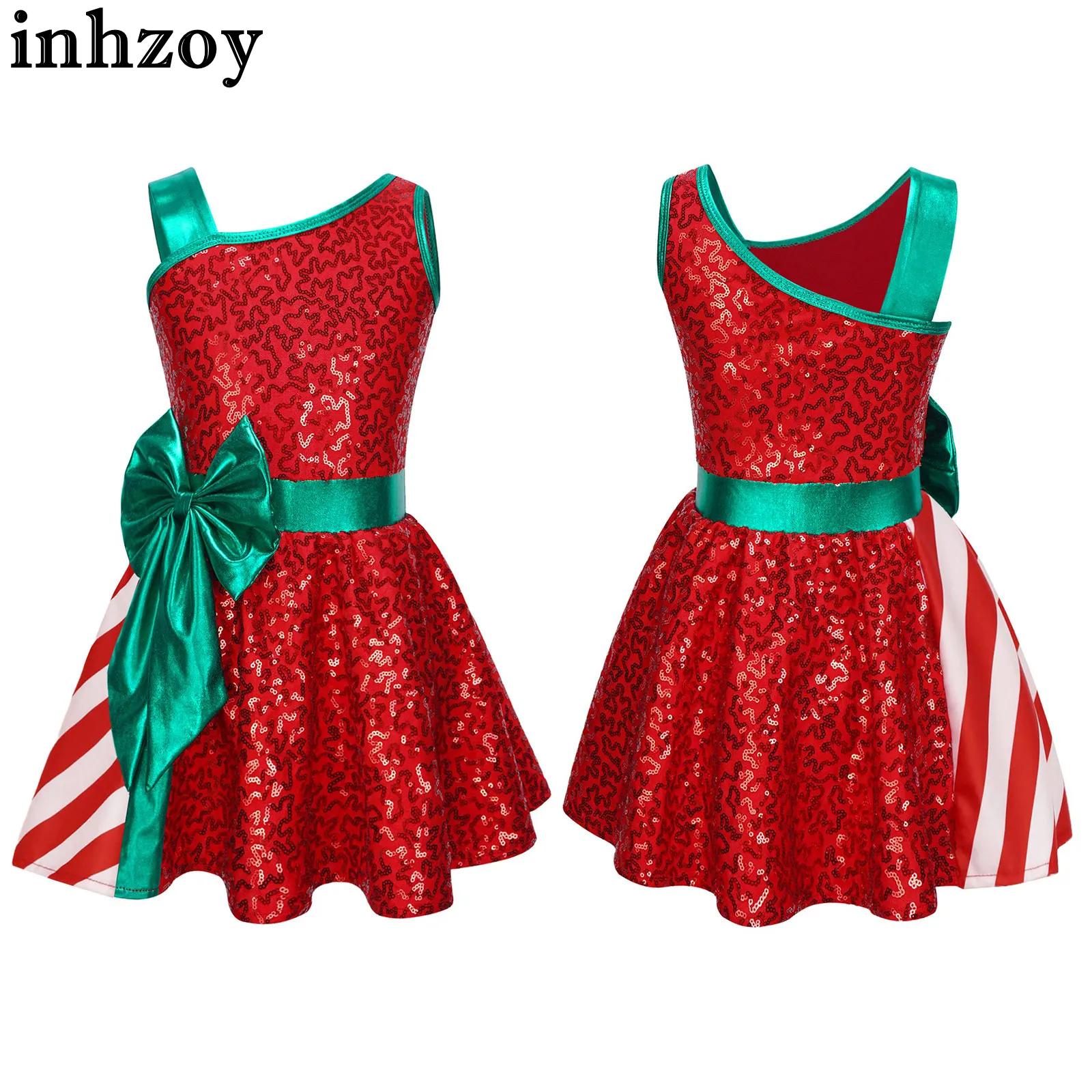 Elf Costume Christmas - ชุดเดรสปาร์ตี้คริสต์มาสสำหรับเด็กผู้หญิง แขนกุด ประดับเลื่อมวิบวับ สำหรับเต้นบัลเลต์ สเก็ต ยิมนาสติก