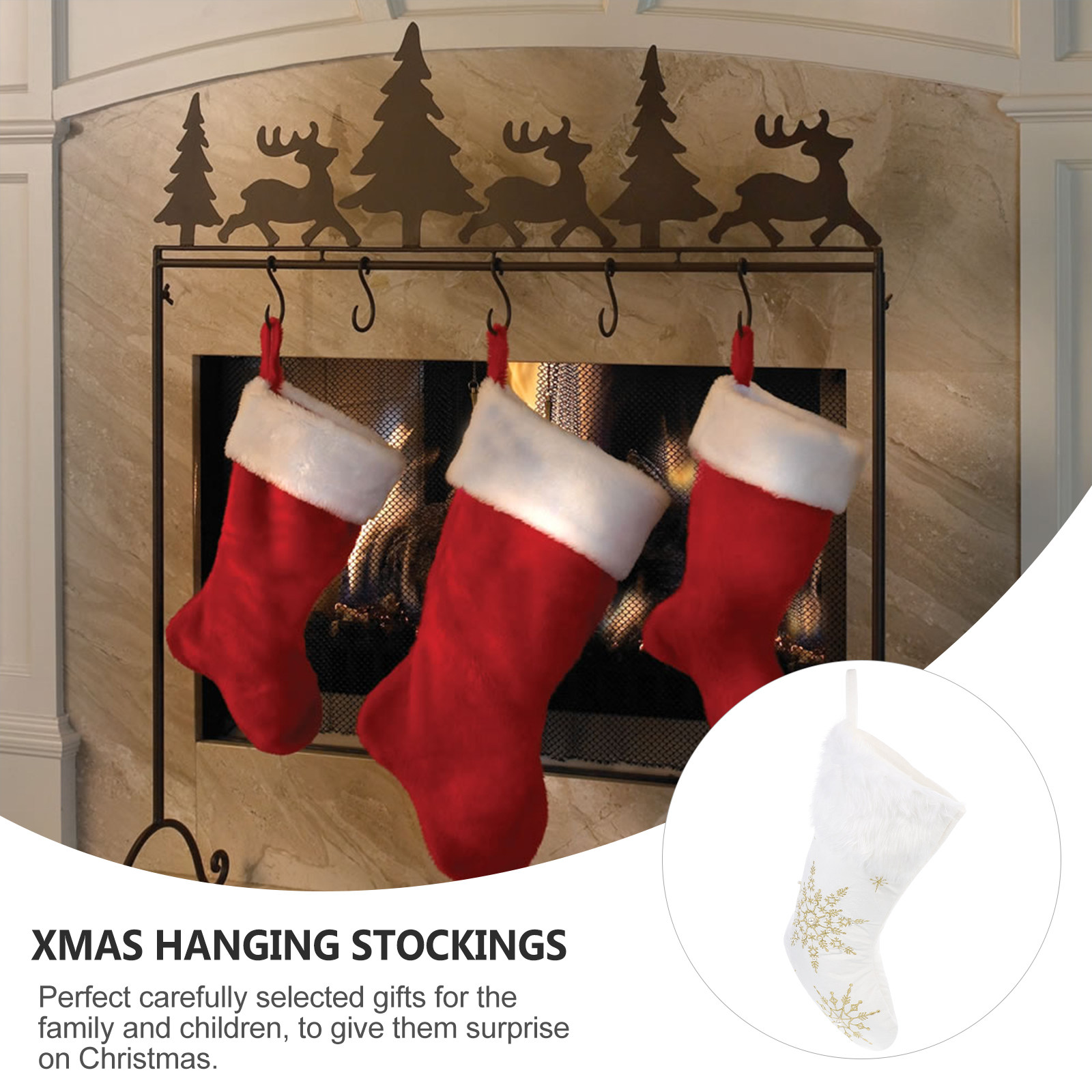 Christmas Stocking Hanging - ถุงเท้าคริสต์มาส 1 ชิ้น สำหรับตกแต่งแขวน ที่เก็บลูกอม ของขวัญ