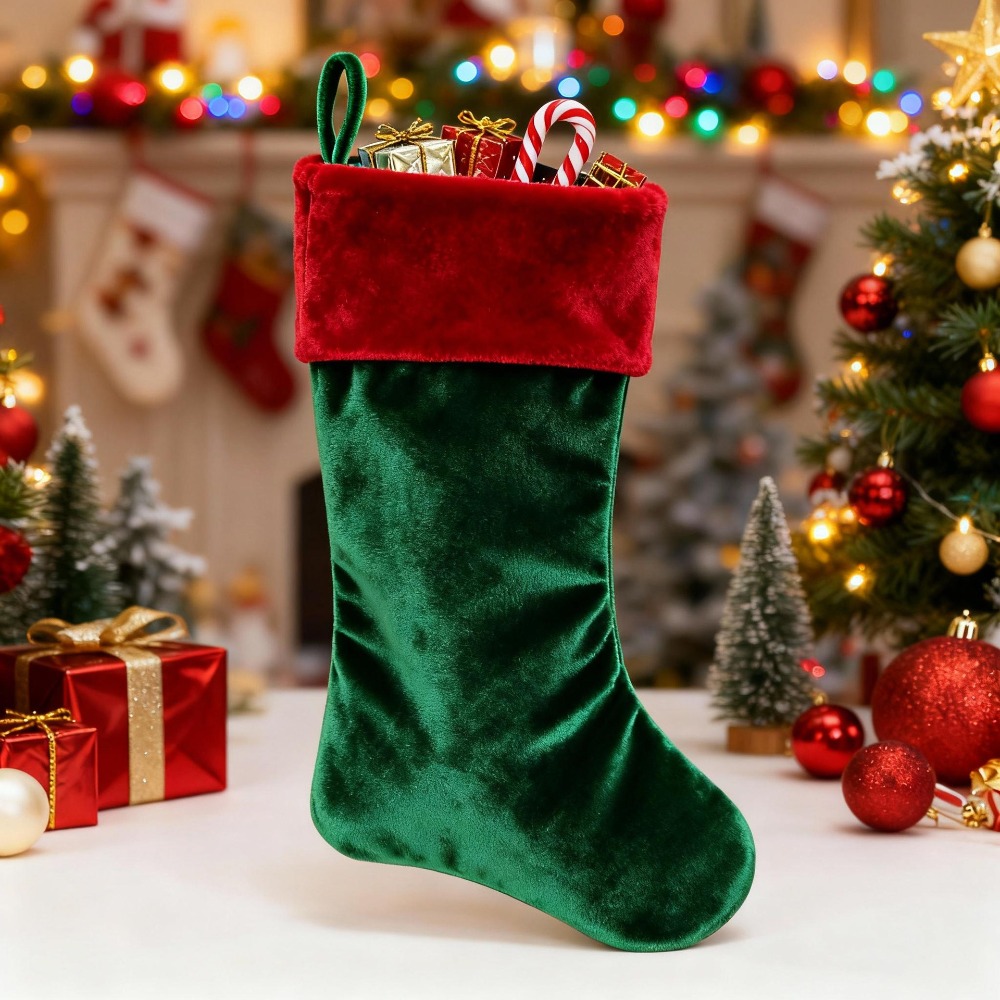 Christmas Stocking Hanging - ถุงเท้าคริสต์มาสกำมะหยี่สีแดงเขียวแบบเติมได้ ถุงเท้าเก็บของขวัญคริสต์มาสขนาดใหญ่สำหรับแขวนต้นคริสต์มาส