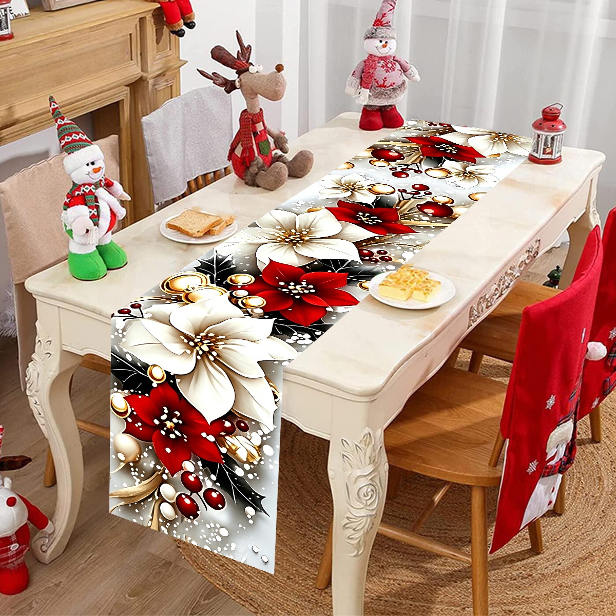 ผ้าปูโต๊ะลายดอกไม้คริสต์มาส ขน - Christmas Table Runner บทวิจารณ์และราคา