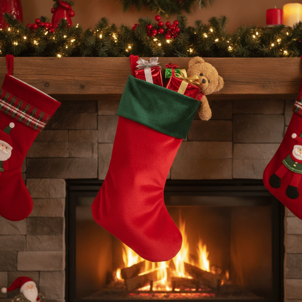 ถุงเท้าคริสต์มาสกำมะหยี่สีแดงเ - Christmas Stocking Hanging บทวิจารณ์และราคา