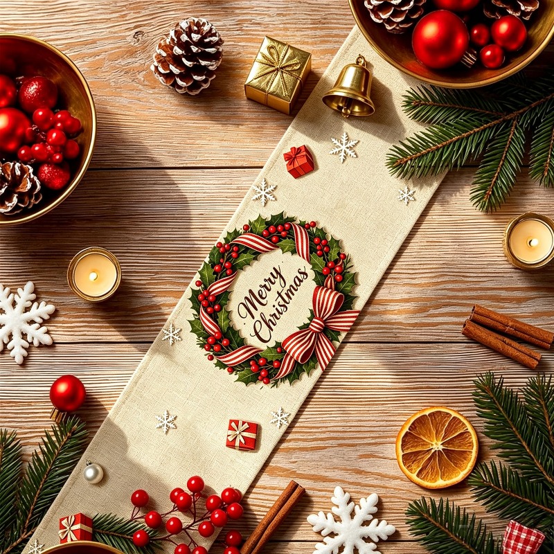 ผ้าปูโต๊ะลายพวงหรีดคริสต์มาส 5 - Christmas Table Runner บทวิจารณ์และราคา